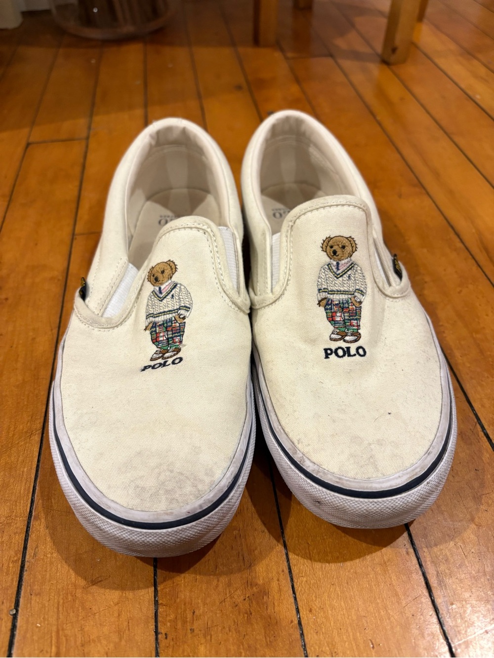 Polo Ralph Lauren Cream Slip-On Canvas Sneakers with Embroidered Bear size 9